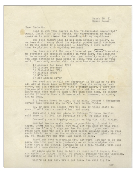 Hunter Thompson Typed Letter -- ''...we writers don't worry about dust-jacket photos until the book is in the hands of a publisher...Now working on Rum Diary & will finish it before leaving...''